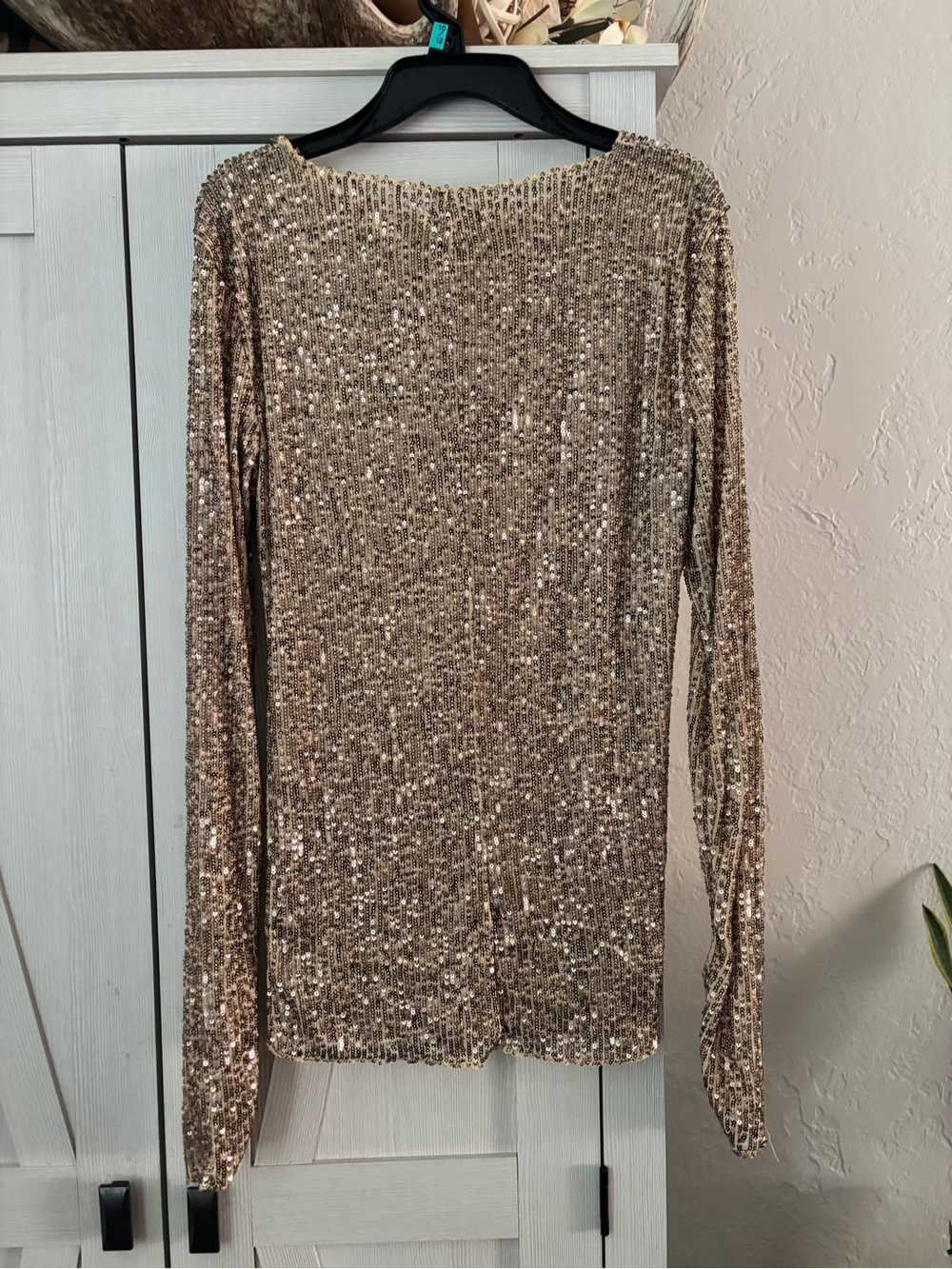 Free People Intimately Top Womens XS Gold Rush Long Sleeve Sequin Shiny - Picture 5 of 9